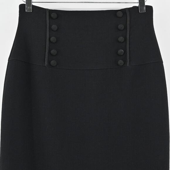 Vtg ESCADA Skirt Sz 38 Solid Black Wool Velvet Sailor Button Pencil Quiet Luxury - Picture 2 of 11